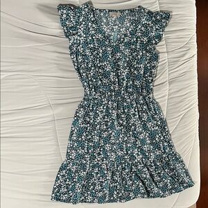 LOFT Teal Floral Mini Dress